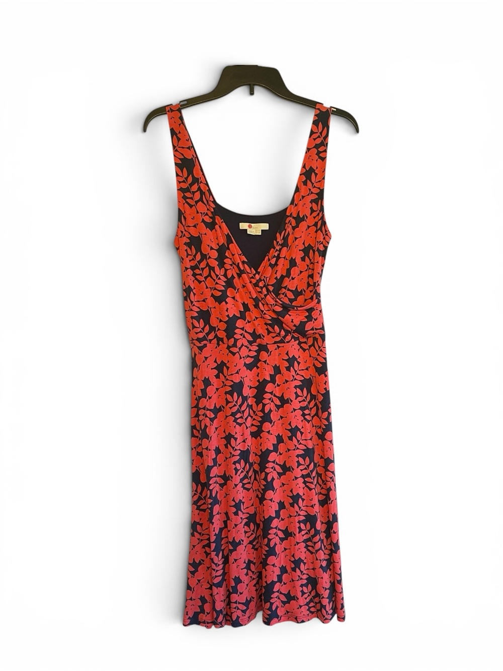 Boden Willa Floral Jersey Dress Sz 10 Faux Wrap Style Sleeveless Pink Navy Blue
